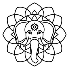Intricate Elephant Mandala Outline Illustration