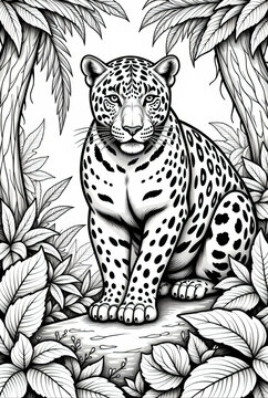 Illustration for coloring for kids, jaguar