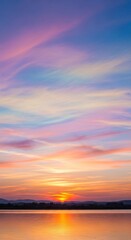 Naklejka premium Vibrant Sunset Over Calm Water with Colorful Sky.