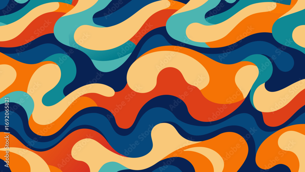 Poster abstract seamless pattern with colorful wavy shapes in retro style