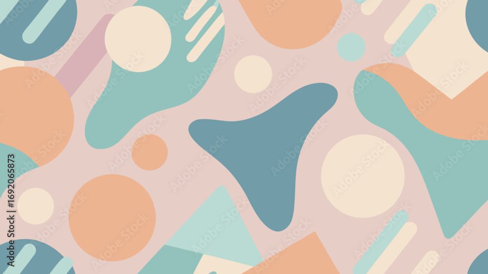 Poster seamless abstract pattern with pastel geometric and organic shapes on soft background