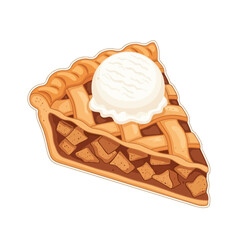 Slice of Apple Pie with Ice Cream Topping Illustration