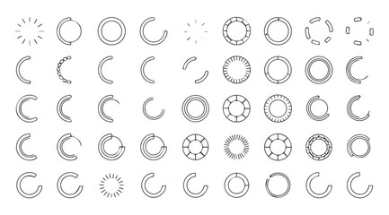 Collection of abstract geometric circular and oval decorative elements silhouette