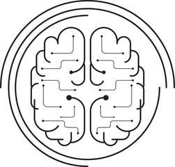 Circuit model human brain design. Human brain shape technology design with circuits.