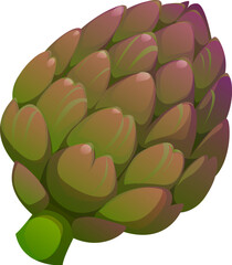 Cartoon raw ripe artichoke vegetable. Isolated vector fresh edible plant with layered, overlapping petals and round shape, healthy vegan food, farm product and organic ingredient for cooking