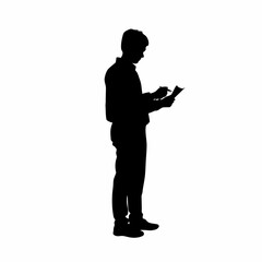 Silhouette of father and son selling vegetables isolated on white background