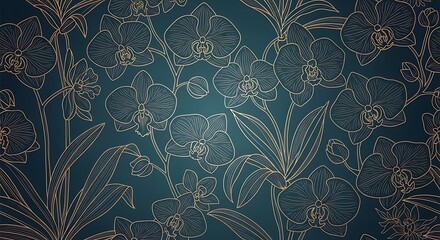 Elegant Floral Wallpaper with Gold Line Art