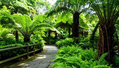 Lush fern-filled pathway