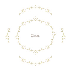 Vector set frames for design template. Golden floral borders.