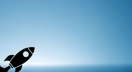 Silhouette of a rocket launching upwards against a gradient blue background, symbolizing growth and innovation.