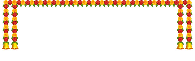 Vector illustration of a beautiful marigold flower garland on a transparent background