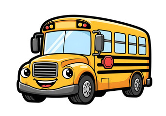 Cute Cartoon School Bus with Smiling Face &ndash; Kawaii Transportation, Back to School, High-Resolution 3D Render, Transparent PNG Overlay
