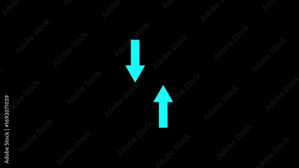 Poster glowing double arrow animation icon . abstract arrow icon on black background.