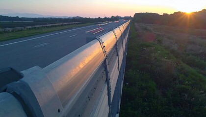 Highway barrier at sunset