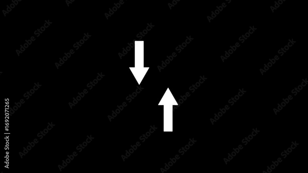 Poster white color abstract double arrow animation icon . abstract arrow icon on black background.