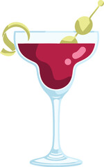 Cosmopolitan Cocktail with Lemon Twist and Olive Garnish