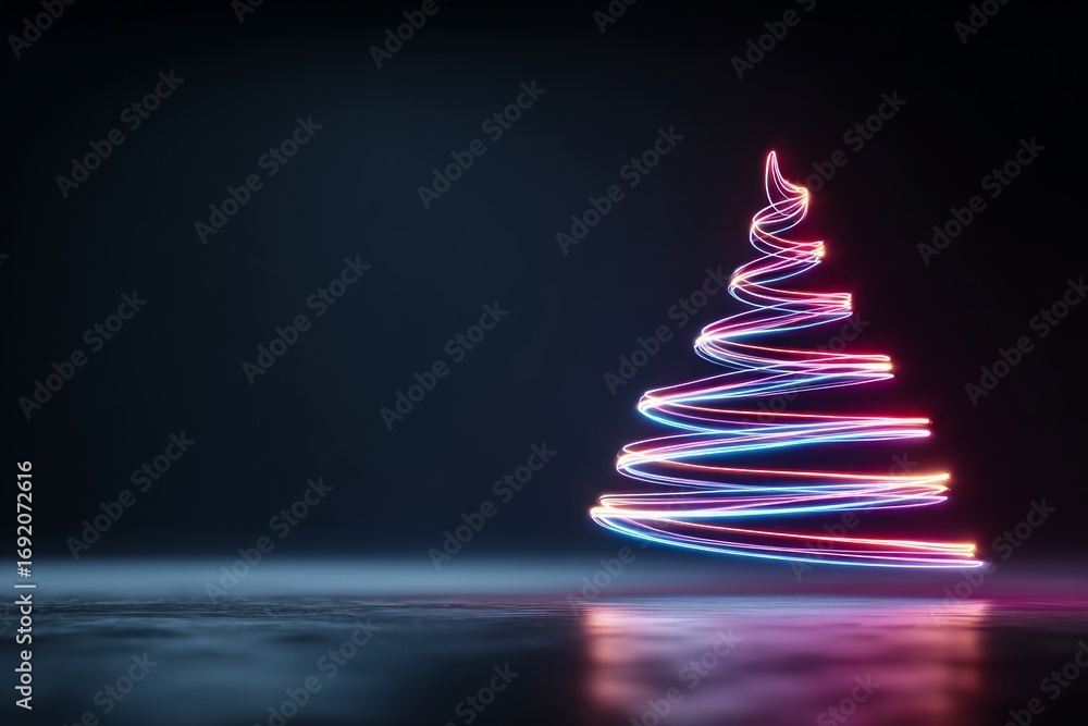 Aufkleber light painting creating a stylized christmas tree with glowing neon effect on dark background with r
