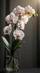 Elegant White Orchid in Glass Vase - A Study in Floral Beauty.