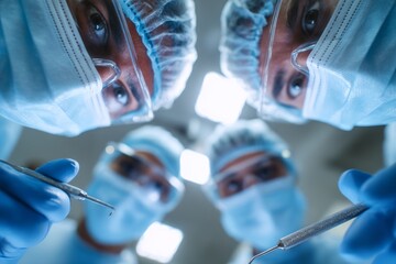 Surgeons performing operation in operating room with surgical instruments