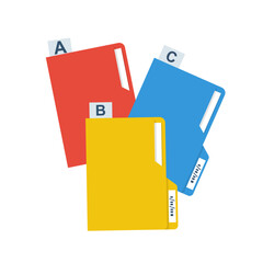 Card index icon. Directory documents with numbering. Archive alphabetical registration. Catalog address. Colored folders. Vector illustration flat design. Isolated on background. Organization file.