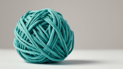 Turquoise yarn ball on smooth surface. Neural network AI generated