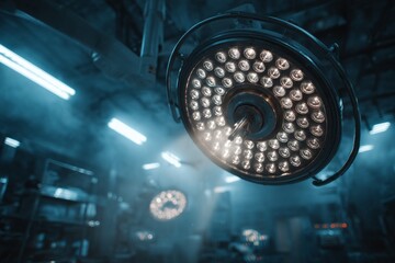 Powerful surgical lamp providing bright light in modern operating room, ensuring optimal visibility during medical procedures