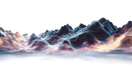 Abstract digital landscape, wireframe mountains range
