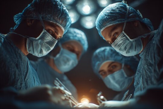 Professional medical team concentrating on saving patient's life during difficult surgery