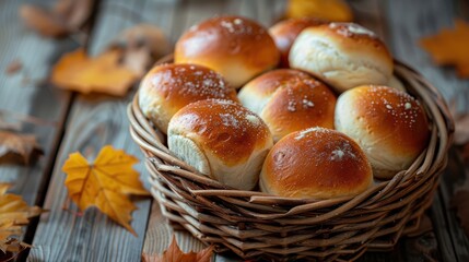 Freshly Baked Bread Rolls in a Rustic Woven Basket