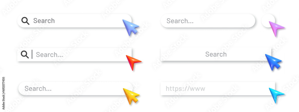Poster search bar collection with 3d arrow pointer