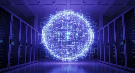 Data Center Sphere - Futuristic Technology and Server Room Integration.