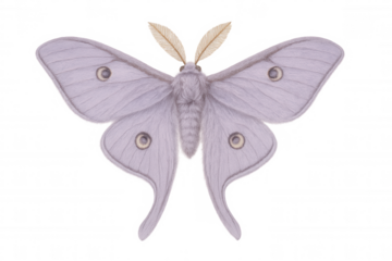 Purple emperor butterfly displaying open wings, delicate feathered antennae, floating against transparent backdrop