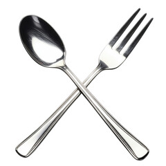 Silver Spoon and Fork Crossed Pair on Black Background
