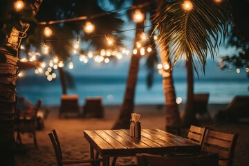 Soft-focus photography showcasing a beach bar dining experience.