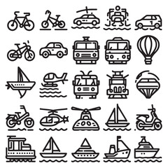 Set of 25 Transport and Vehicle Line Icons