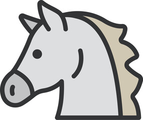 芦毛の馬の横顔のアイコン（線画カラー）のイラスト