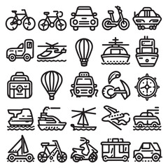 Transportation Icon Collection Simple Outline Style
