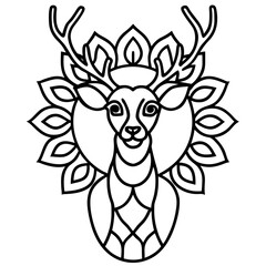 Line Art Vector of Deer Mandala Icon