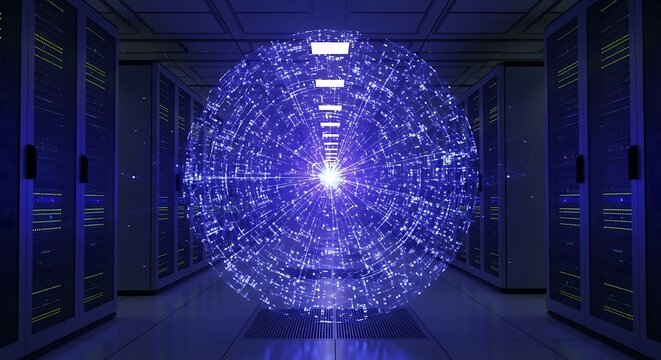 Data Sphere in Server Room - A Glimpse into the Digital Realm.
