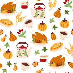 Autumn cute elements seamless pattern