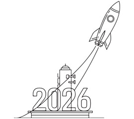2026 Rocket Launch for Progress and Success Line Art