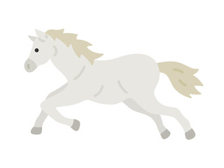 横から見た、芦毛の走っている馬のイラスト