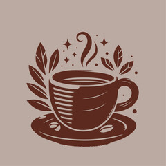 Cup og coffee. Coffee grains and chocolate. Vector illustrstion for poster or logo.