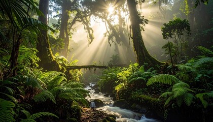 Sunbeams in the Lush Rainforest