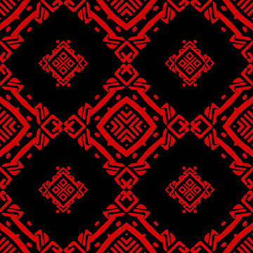 Lahu Tribal Seamless Pattern in Red & Black