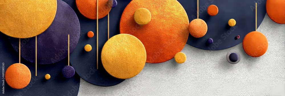 Aufkleber abstract geometric design with textured circles and golden orbs on deep blue background