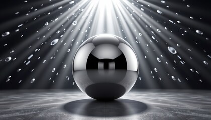 A reflective sphere set against an intricate backdrop of rays illuminating the foreground.