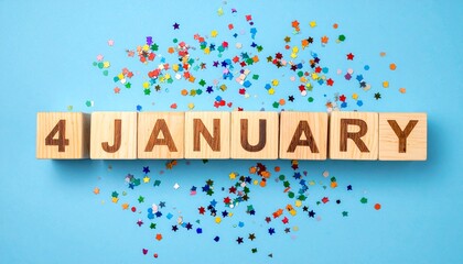 Wooden Blocks with Date 4 January. Calendar for birthday, anniversary or appointment on solid colored background