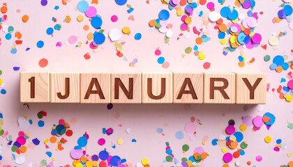 Wooden Blocks with Date 1 January. Calendar for birthday, anniversary or appointment on solid colored background