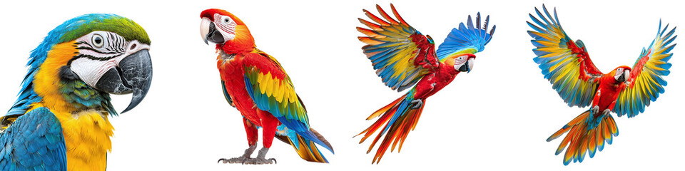 Set of tropical parrots isolated on transparent background PNG